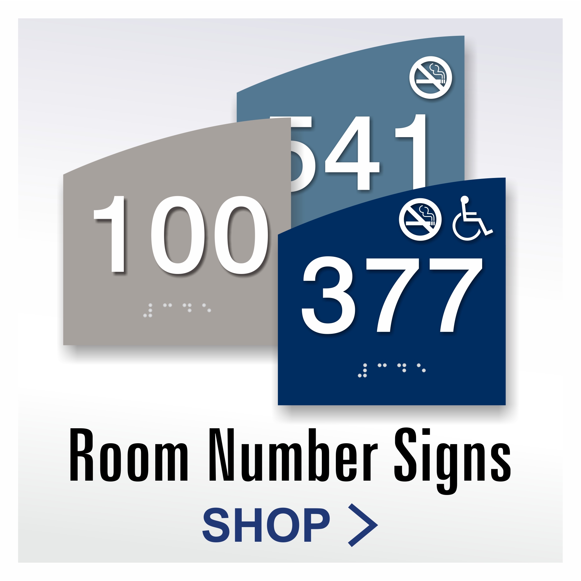 Crescent ADA room number signs with curved architectural profile